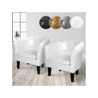 miadomodo® fauteuil chesterfield - lot de 2, en simili cuir et bois, avec éléments décoratifs touffetés, 58 x 71 x 70 cm, blanc - chaise, cabriolet, meuble de salon