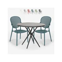 table ronde noire 80cm + 2 chaises jardin terrasse bar restaurant valet dark