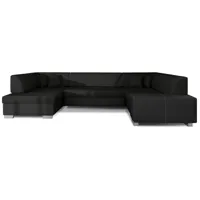 canapé convertible panoramique tissu et simili noir méridienne à gauche houston 320 cm