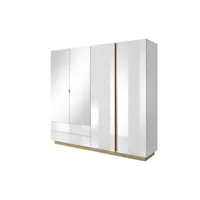 armoire de chambre avec miroir 4 portes pivotantes et 2 tiroirs penderie (tringle) avec étagères battantes chambre à coucher salon & séjour meuble d'entrée  (lxhxp) 54x220x202,4cm salta (blanc)