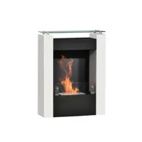 cheminée bioéthanol design contemporain - étagère, pare-feu verre trempé 6 mm - brûleur 1,5 l - contrôle de flamme et manche inclus - acier noir blanc