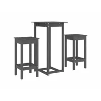 ensemble de bar 3 pcs, table et chaises de salle à manger gris bois de pin massif plq6389 meuble pro