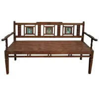 banc d'assise, banquette rectangulaire en bois coloris marron - longueur 183 x profondeur 58 x hauteur 95 cm