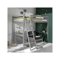 paris prix - pack - lit mezzanine enfant, commode & fauteuil-lit pino 140x200cm gris