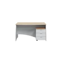 bureau roy avec caisson de 3 tiroirs l136cm - blanc et bois