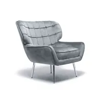 fauteuil en tissu velours gris - marta - l 80 x l 68 x h 80 cm