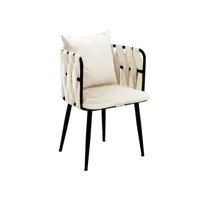 chaise avec accoudoir sawyer métal noir et velours blanc crème