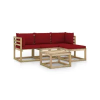 5 pcs salon de jardin - ensemble table et chaises de jardin avec coussins rouge bordeaux togp58794