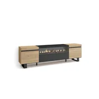 meuble tv banc télé grand espace de rangement 200x57x35cm pour les tv jusqu'à 80 cheminée électrique design industriel style moderne chêne et noir 47_22