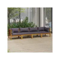 canapé fixe 4 places de jardin  sofa banquette de jardin avec coussin bois d'acacia massif meuble pro frco23309