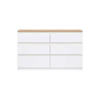 commode 6 tiroirs blanc-bois - qiz - l 137 x l 35 x h 84 cm