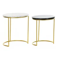 set de 2 tables gigognes en marbre et métal coloris noir doré