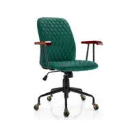 giantex fauteuil de bureau à roulette en velours, chaise pivotante réglable,style vintage elégant,accoudoirs en bois de caoutchouc, vert