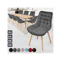 miadomodo® chaises de salle à manger - set de 8, scandinave, en velours, siège en pp, rembourré, pieds en hêtre, style nordique, gris foncé