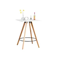 table haute de bar nerja en bois avec plateau carré et repose-pieds en métal , blanc /nature (carré)