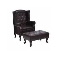 fauteuil salon confortable, fauteuil avec repose-pied marron foncé similicuir pwfn82654