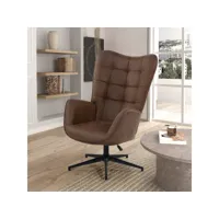 fauteuil vintage chaise pivotant pour bureau salon chambre avec un revêtement en tissu des accoudoirs rembourés, métal, marron, 70*80*100cm