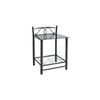 ette - table de chevet avec plateau en verrechambre  - dimensions : 65x46x49 cm - cadre et base en métal - plateau en verre - noir