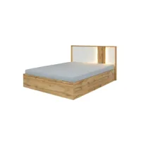 lit adulte design wood 180 x 200 cm + led dans la tête de lit. meuble design idéal pour votre chambre.