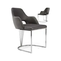 lot de 2 chaises de salle à manger design en velours coloris gris foncé avec piètement en acier argenté l. 55 x p. 55 x h. 85 cm collection leonardo viv-97686
