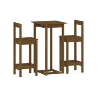 ensemble de bar 3 pcs, table et chaises de salle à manger marron miel bois de pin massif plq3595 meuble pro