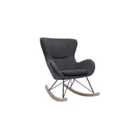 rocking chair design en tissu effet velours gris, métal noir et bois clair eskua