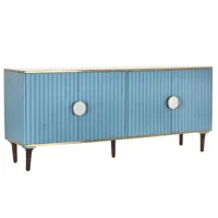 buffet meuble de rangement en bois de manguier et polyester finition velours bleu - longueur 180 x hauteur 110 x profondeur 45 cm
