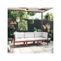 canapé fixe 3 places de jardin  sofa banquette de jardin avec coussin bois d'acacia massif meuble pro frco22891