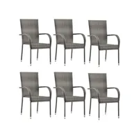 chaises empilables d'extérieur 6 pcs gris résine tressée