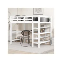 lit mezzanine enfant 140x200 avec bureau et étagère de rangement, lit enfant en bois, blanc
