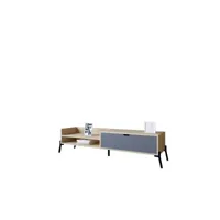 meuble tv 1 tiroir et 2 étagères kyoko l160xh36cm bois chêne et anthracite