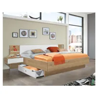 lit futon + 2 chevets en panneaux de particules imit. chêne poutre/blanc - dim : 180x200 cm -pegane-