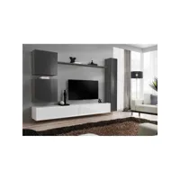 ensemble meuble salon mural switch viii. meuble tv mural design, coloris gris et blanc brillant.