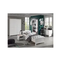 lit 90x200 - chevet 1 tiroir - armoire 3 portes - bureau et bibliothèque erik - blanc