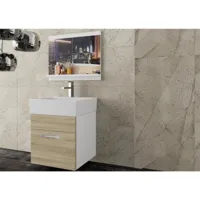 palomi - ensemble de salle de bain - 3 pcs - meuble à suspendre - vasque en porcelaine - beige