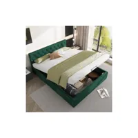 lit capitonné 140 x 200 cm avec coffre de lit en tissu velours sommier à lattes lit double espace de rangement vert
