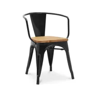 chaise de salle à manger avec accoudoirs - design industriel - bois et acier - nouvelle édition - stylix noir