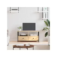 meuble tv, banc tv, meuble télé avec etagères et rangement chêne sonoma 90x33x45 cm bois d'ingénierie et fer meuble pro lww43006