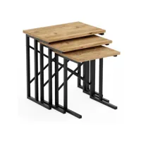 set de 3 tables d'appoint gigognes kerlabo bois naturel et métal noir