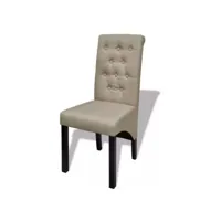 chaise capitonnée tissu beige et bois noir neta - lot de 4