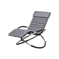 chaise longue à bascule pliable rocking chair design contemporain avec matelas revêtement aspect daim métal textilène gris noir