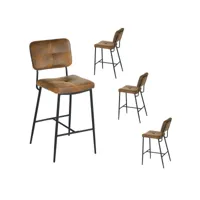 lot de 4 tabouret de bar rétro vintage avec dossier et repose-pieds, siège rembourrés de 69 cm de haut, chaises hautes en suédine, marron