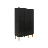 floris - armoire enfant 3 portes en bois - noir mat / naturel