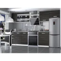 pavane - cuisine complète modulaire linéaire l 300/180cm 9 pcs - plan de travail inclus - ensemble armoires meubles cuisine - ébène