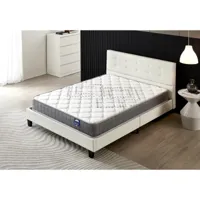 lit avec tête de lit + matelas 140x190cm ressorts ensachés épaisseur 20cm + lit avec tête de lit et sommier à lattes