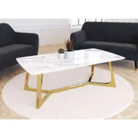 table basse rectangulaire design effet marbre blanc et doré johanna