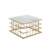 finebuy table basse de salon marbre véritable et métal 55x55x35 cm carrée or  petite table de canapé blanc  design table d'appoint style moderne