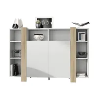 meuble blanc mat et aspect chêne (l-h-p) : 149 - 101 - 34 cm