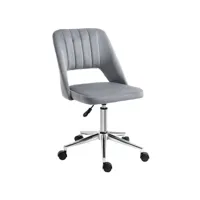 chaise de bureau design contemporain dossier ergonomique ajouré strié hauteur réglable pivotante 360° piètement chromé velours gris
