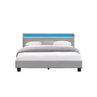 angel-solide et confortable lit 180x200 avec sommier+tête de lit avec eclairage led couleur gris